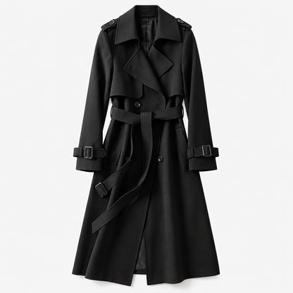 Charlene Tailored Belted Trench Coat — Black – Plain Lining | Hudson & Wells