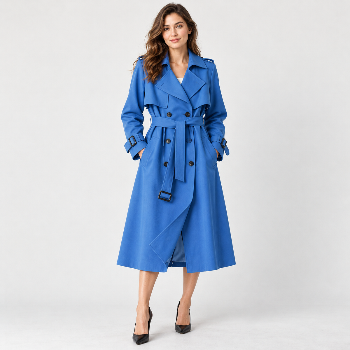Charlene Tailored Belted Trench Coat — Blue – Plain Lining | Hudson & Wells