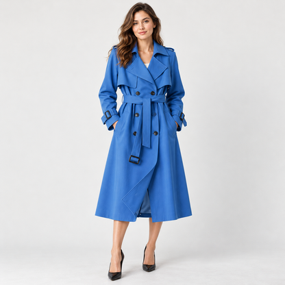 Charlene Tailored Belted Trench Coat — Blue – Plain Lining | Hudson & Wells