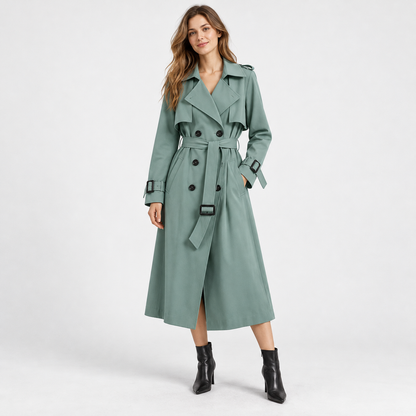Charlene Tailored Belted Trench Coat — Green – Plain Lining | Hudson & Wells