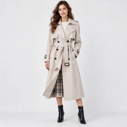 Charlene Tailored Belted Trench Coat — Ivory – Plaid Lining | Hudson & Wells