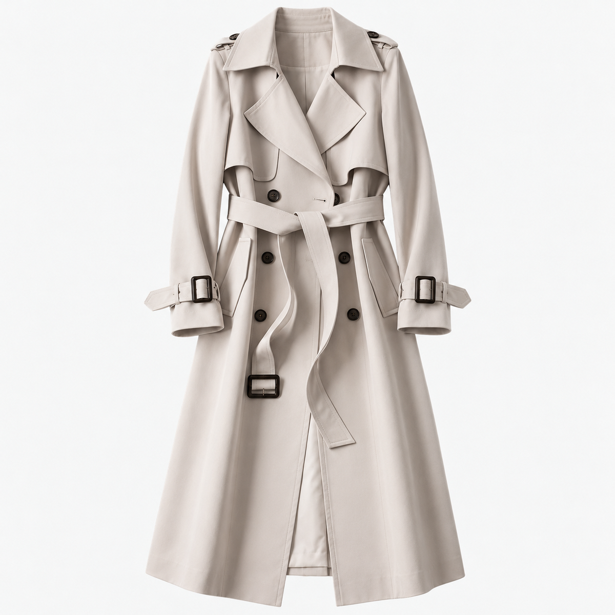 Charlene Tailored Belted Trench Coat — Ivory – Plain Lining | Hudson & Wells