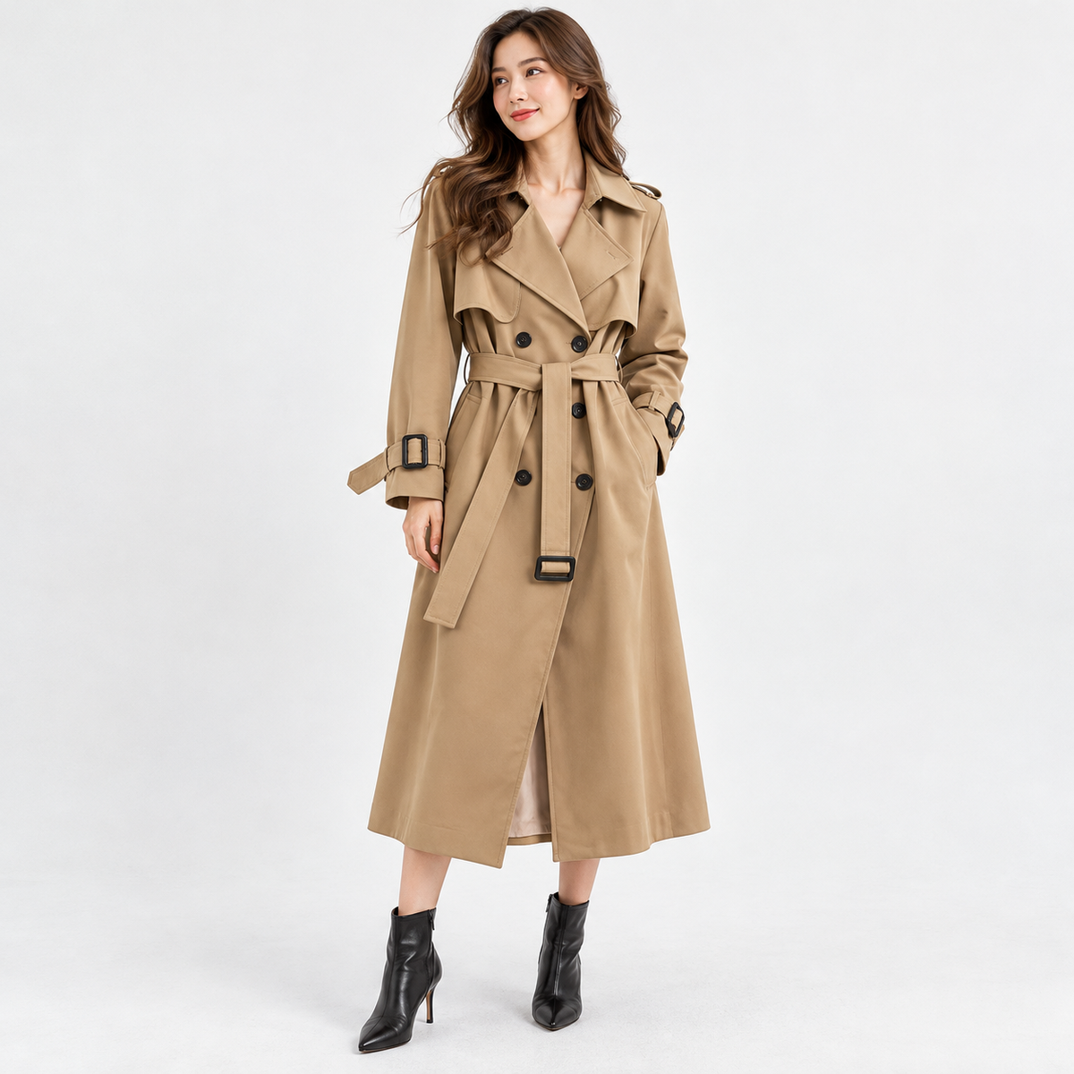 Charlene Tailored Belted Trench Coat — Khaki – Plain Lining | Hudson & Wells
