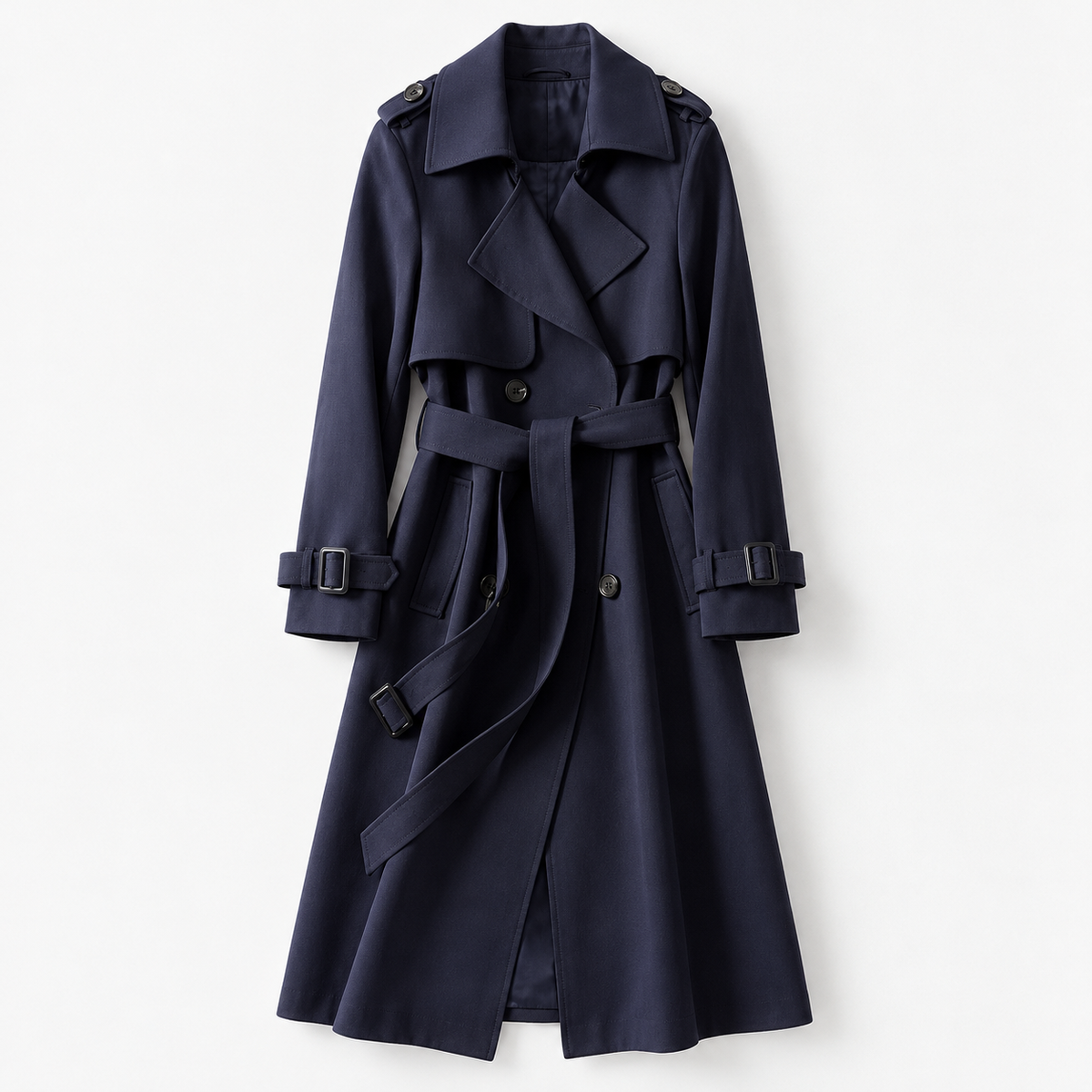 Charlene Tailored Belted Trench Coat — Navy – Plain Lining | Hudson & Wells