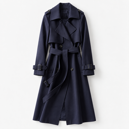 Charlene Tailored Belted Trench Coat — Navy – Plain Lining | Hudson & Wells