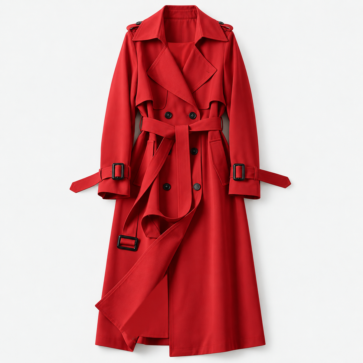 Charlene Tailored Belted Trench Coat — Red – Plain Lining | Hudson & Wells