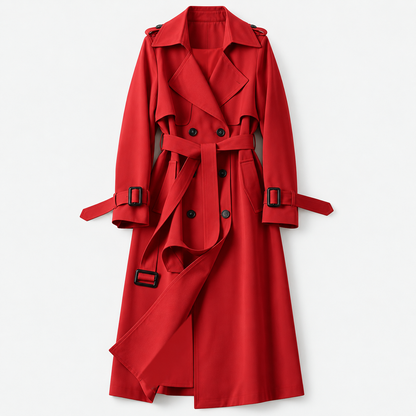 Charlene Tailored Belted Trench Coat — Red – Plain Lining | Hudson & Wells