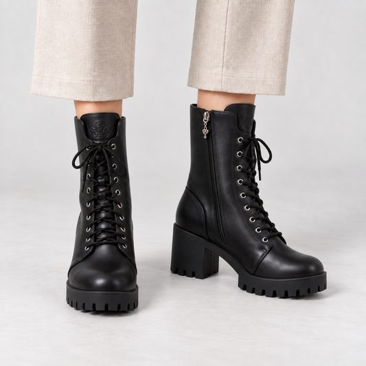 Cora Comfort Mid-Calf Lace-Up Boots — Black | Hudson & Wells