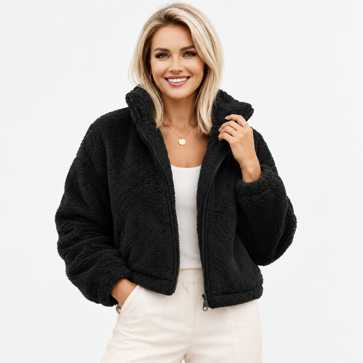 Darla Stretch Zip-Up Jacket — Black | Hudson & Wells