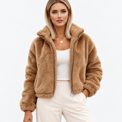 Darla Stretch Zip-Up Jacket — Camel | Hudson & Wells