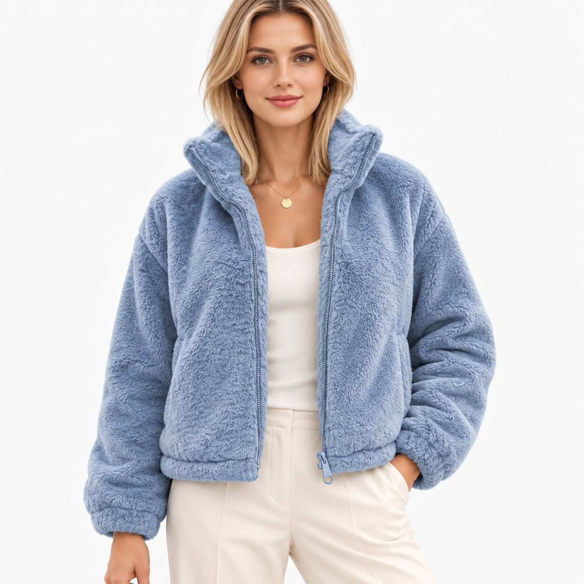 Darla Stretch Zip-Up Jacket — Light Blue | Hudson & Wells