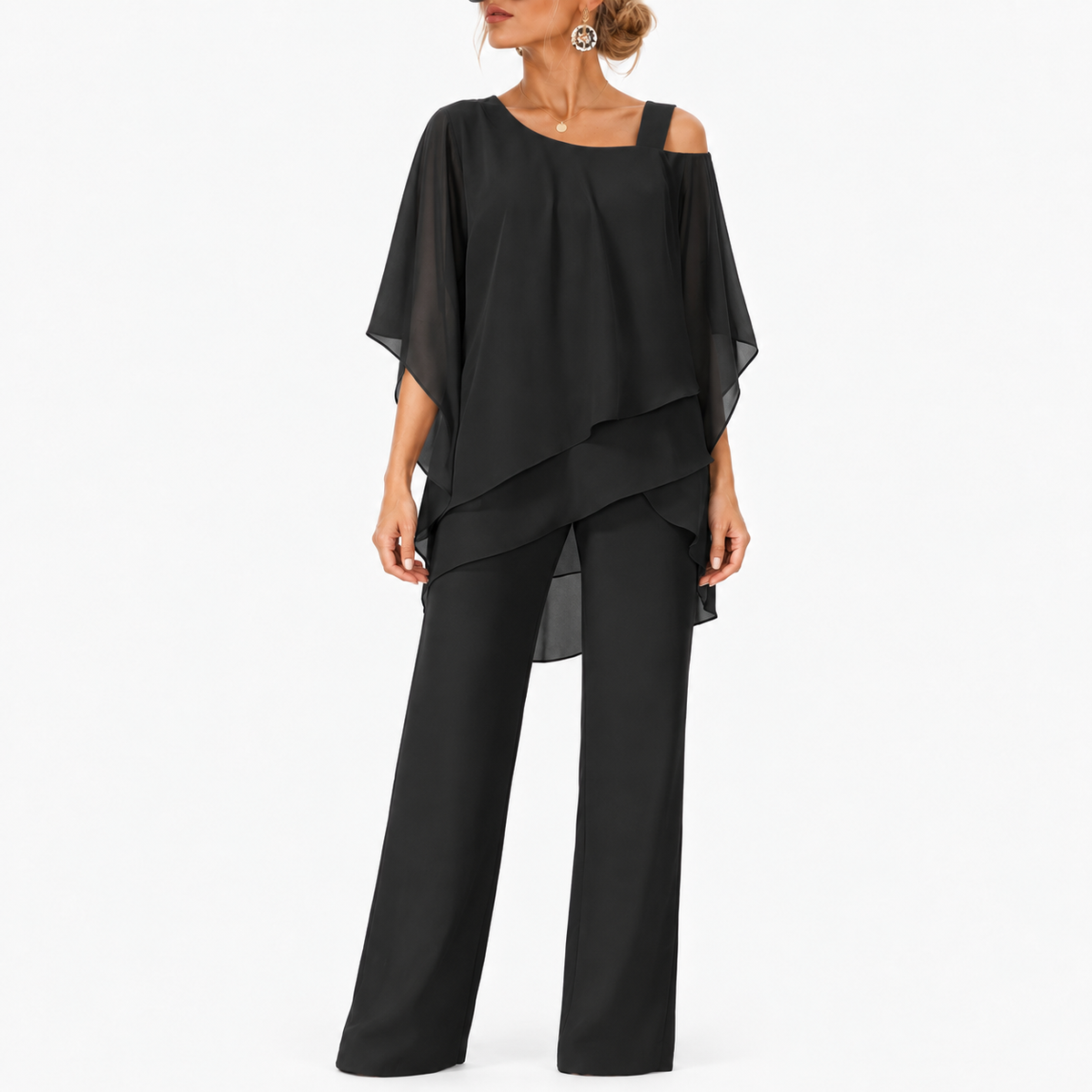 Darlene Stretch Layered Pants Set — Black | Hudson & Wells