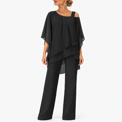 Darlene Stretch Layered Pants Set — Black | Hudson & Wells