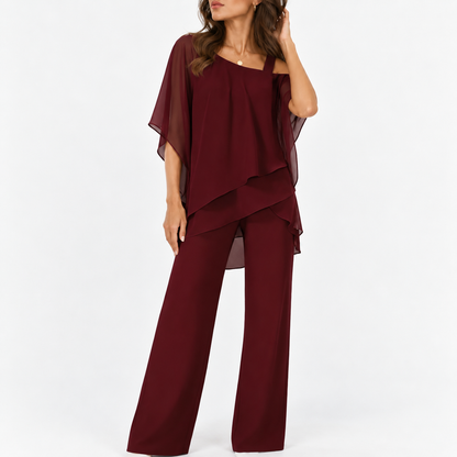 Darlene Stretch Layered Pants Set — Burgundy | Hudson & Wells