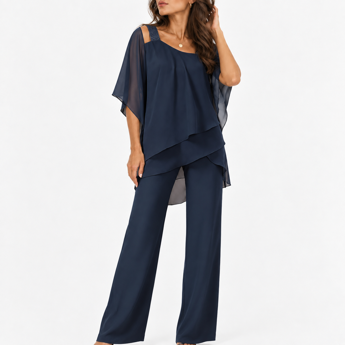 Darlene Stretch Layered Pants Set — Navy | Hudson & Wells