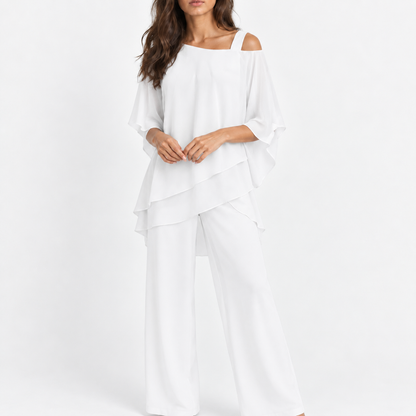 Darlene Stretch Layered Pants Set — White | Hudson & Wells