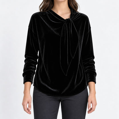 Dinah Relaxed Fit Tie-Neck Blouse — Black | Hudson & Wells