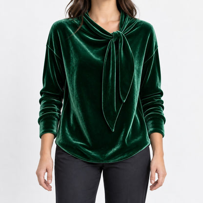 Dinah Relaxed Fit Tie-Neck Blouse — Dark Green | Hudson & Wells