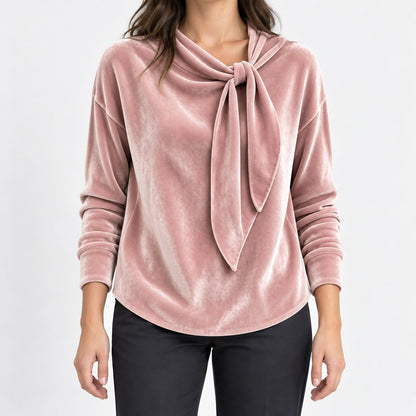 Dinah Relaxed Fit Tie-Neck Blouse — Pink / Red | Hudson & Wells