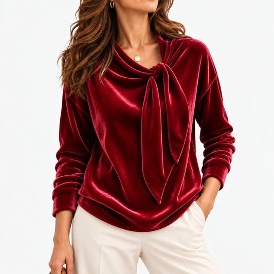 Dinah Relaxed Fit Tie-Neck Blouse — Red | Hudson & Wells