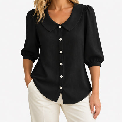 Doreen Relaxed Fit Peter Pan Collar Blouse — Black | Hudson & Wells