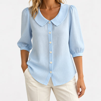 Doreen Relaxed Fit Peter Pan Collar Blouse — Light Blue | Hudson & Wells