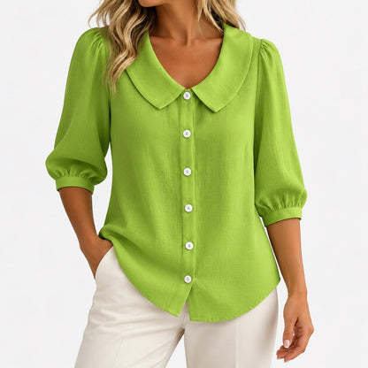 Doreen Relaxed Fit Peter Pan Collar Blouse — Light Green | Hudson & Wells