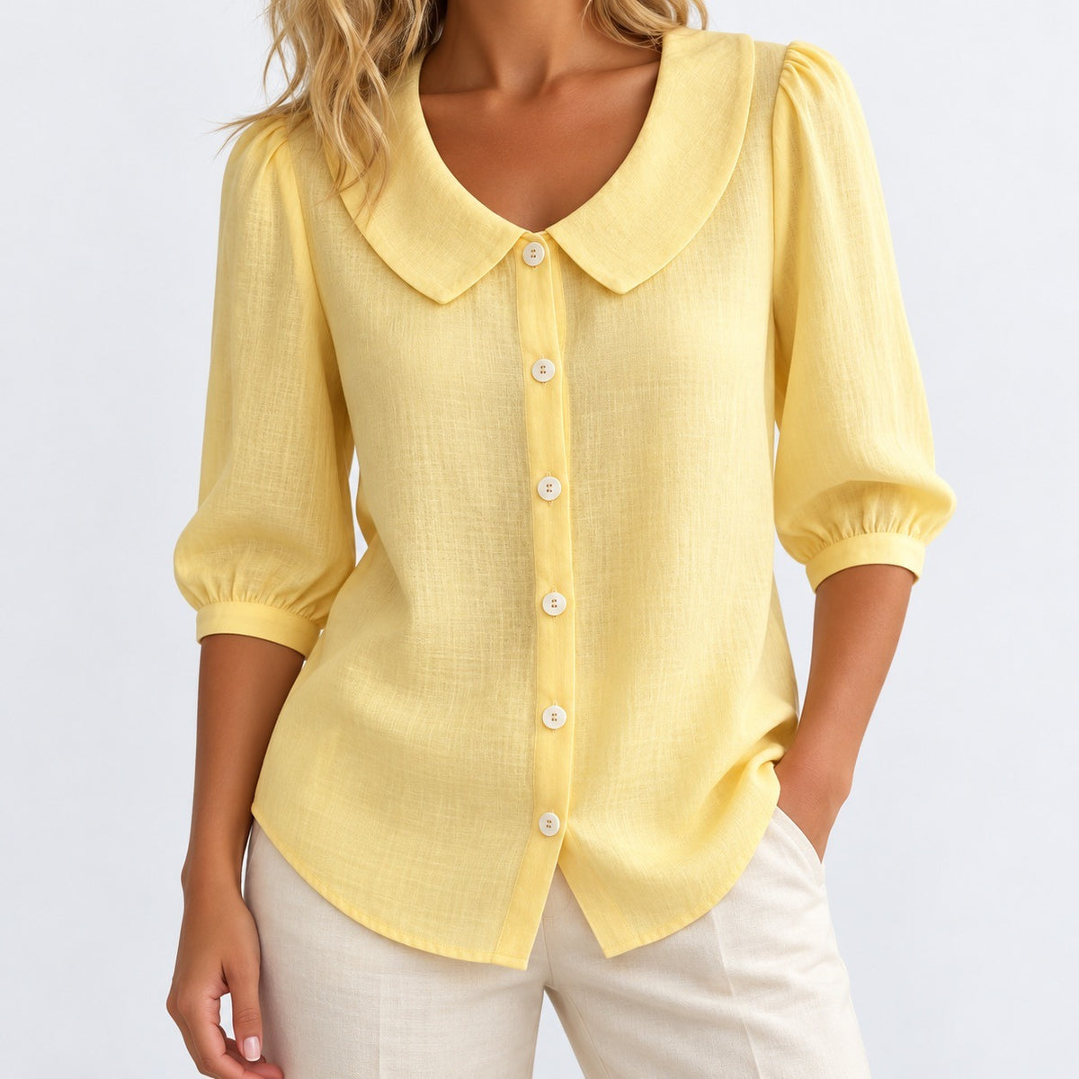 Doreen Relaxed Fit Peter Pan Collar Blouse — Light Yellow | Hudson & Wells