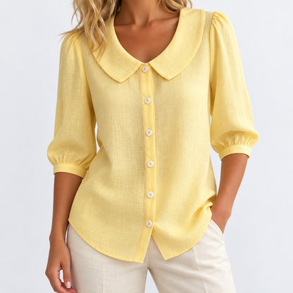 Doreen Relaxed Fit Peter Pan Collar Blouse — Light Yellow | Hudson & Wells