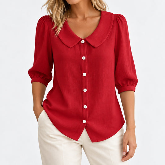 Doreen Relaxed Fit Peter Pan Collar Blouse — Red | Hudson & Wells