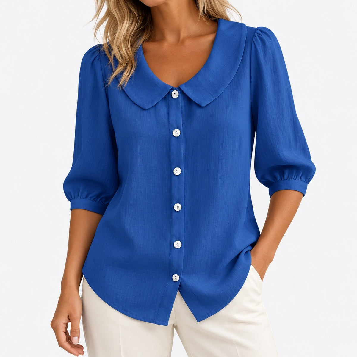 Doreen Relaxed Fit Peter Pan Collar Blouse — Royal Blue | Hudson & Wells