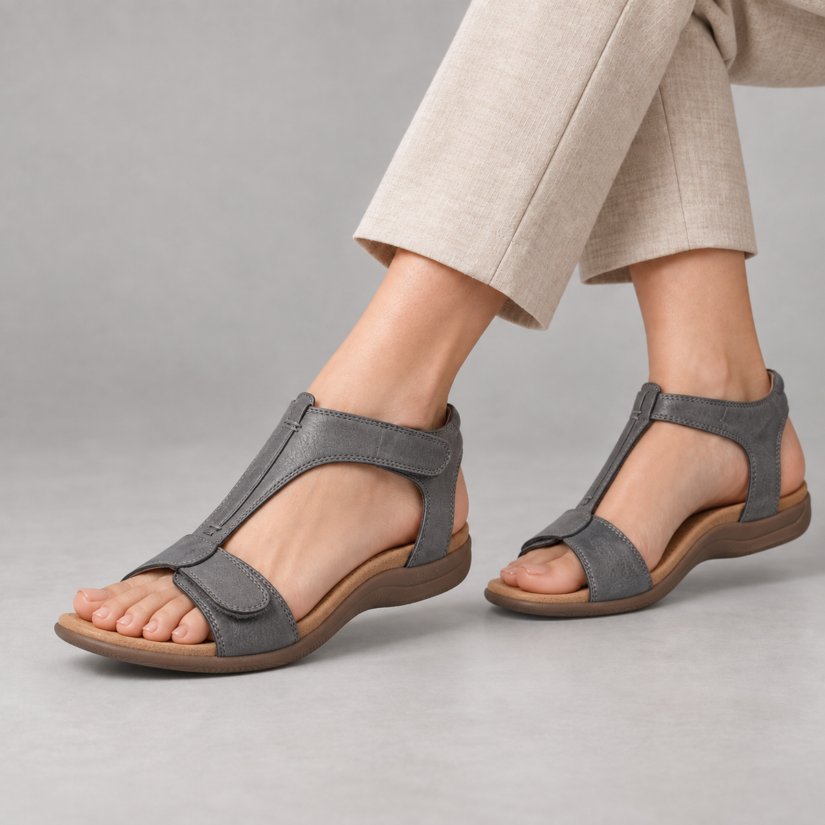 Doris Lightweight Adjustable Sandals — Gray | Hudson & Wells