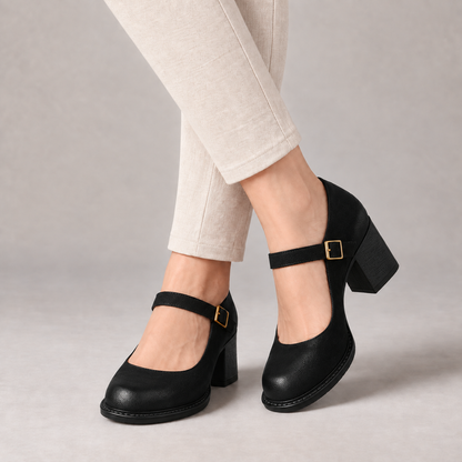 Dorothy Women's Everyday Comfort Mary Jane Pumps, Block Heel — Black | Hudson & Wells