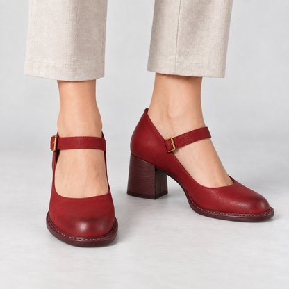 Dorothy Women's Everyday Comfort Mary Jane Pumps, Block Heel — Red | Hudson & Wells