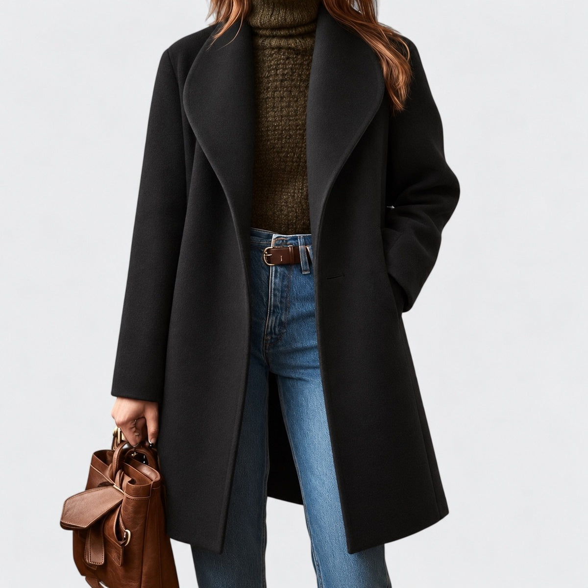 Edna Relaxed Fit Shawl Collar Coat — Black | Hudson & Wells