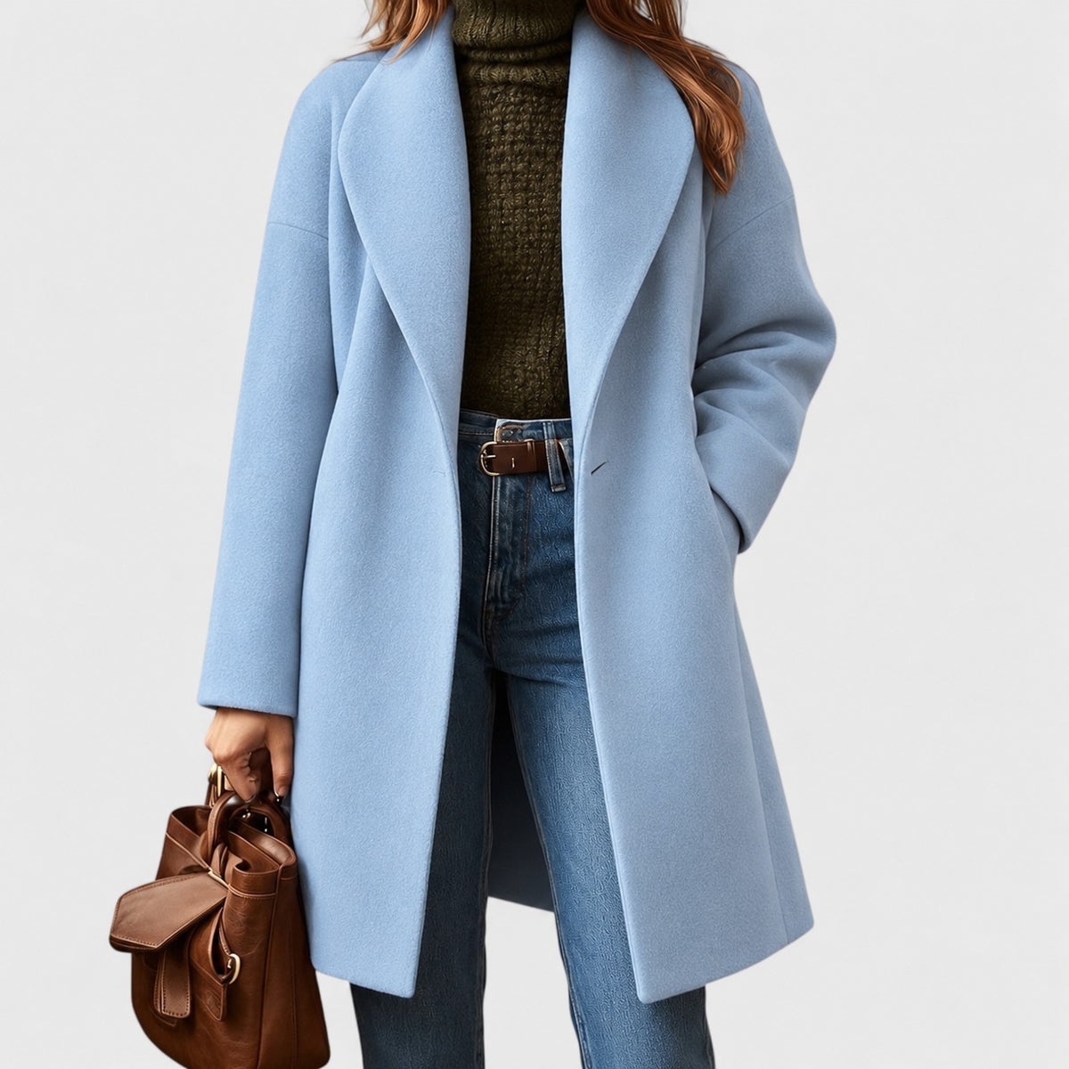 Edna Relaxed Fit Shawl Collar Coat — Blue | Hudson & Wells