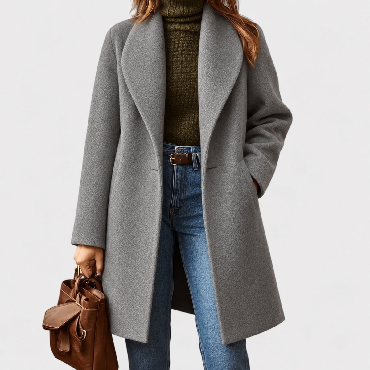 Edna Relaxed Fit Shawl Collar Coat — Gray | Hudson & Wells