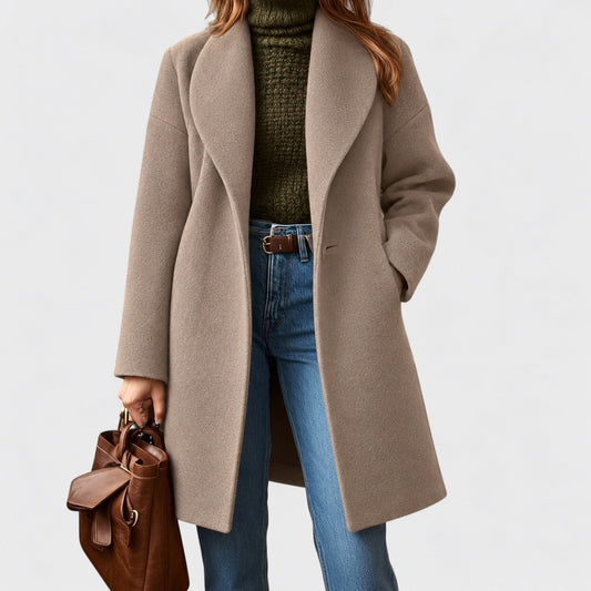 Edna Relaxed Fit Shawl Collar Coat — Khaki | Hudson & Wells