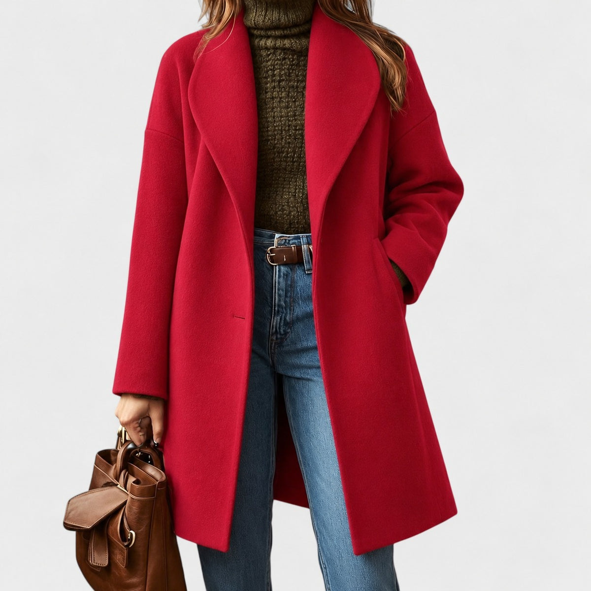 Edna Relaxed Fit Shawl Collar Coat — Red | Hudson & Wells