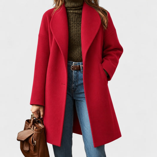Edna Relaxed Fit Shawl Collar Coat — Red | Hudson & Wells