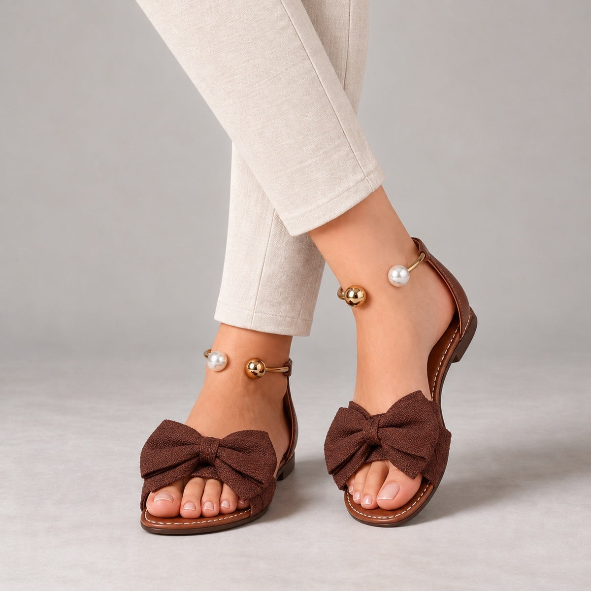 Effie Easy Slip-On Bow Flat Sandals — Brown | Hudson & Wells
