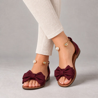 Effie Easy Slip-On Bow Flat Sandals — Burgundy | Hudson & Wells