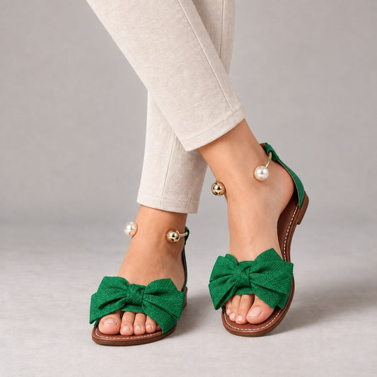 Effie Easy Slip-On Bow Flat Sandals — Green | Hudson & Wells
