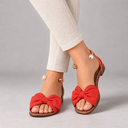 Effie Easy Slip-On Bow Flat Sandals — Orange / Red | Hudson & Wells