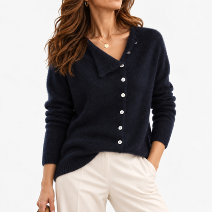 Elaine Women's Soft Cotton-Blend Crew-Neck Shirt — Blue | Hudson & Wells
