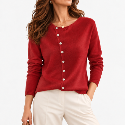 Elaine Women's Soft Cotton-Blend Crew-Neck Shirt — Red | Hudson & Wells