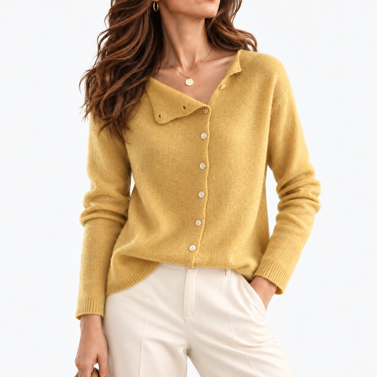 Elaine Women's Soft Cotton-Blend Crew-Neck Shirt — Yellow | Hudson & Wells