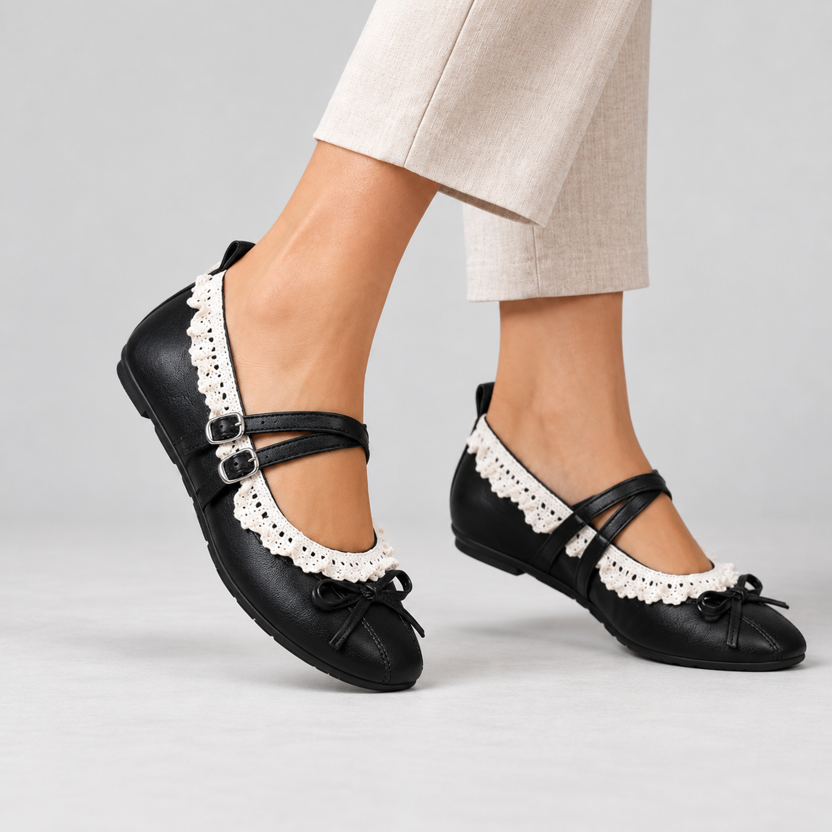 Ellen Comfort Lace-Trim Mary Jane Shoes | Hudson & Wells