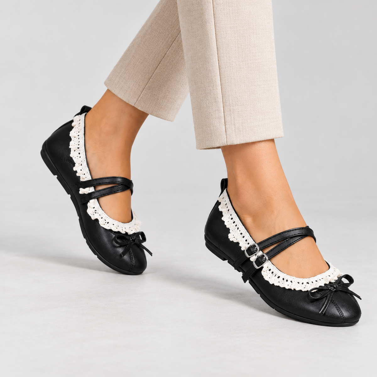 Ellen Comfort Lace-Trim Mary Jane Shoes | Hudson & Wells