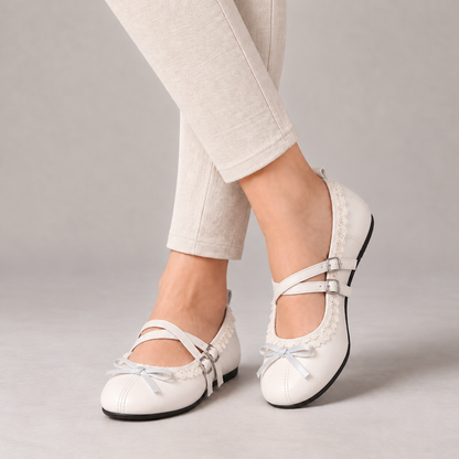 Ellen Comfort Lace-Trim Mary Jane Shoes — Beige | Hudson & Wells